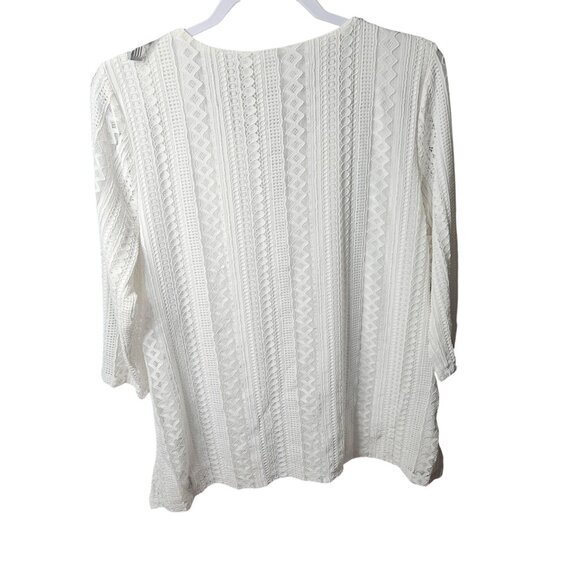 JM Collection Womens Ivory Textured 3/4 Sleeve Top With Metal Accents - Picture 3 of 3
